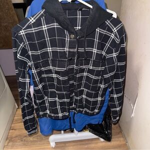 H&M Kids Black and White Checkered Jean Jacket